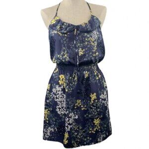 Banana Republic Ruffle Neck Racer Back Floral Mini Dress Blue/Yellow, Sz 0